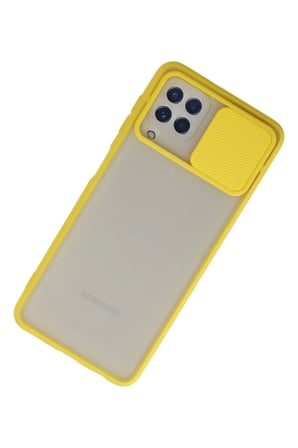 Mey İthalat®  Samsung Galaxy A22 Kılıf Palm Buzlu Kamera Sürgülü Silikon - Sarı