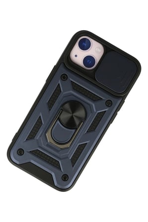 Mey İthalat®   iPhone 13 Kılıf Pars Lens Yüzüklü Silikon - Lacivert