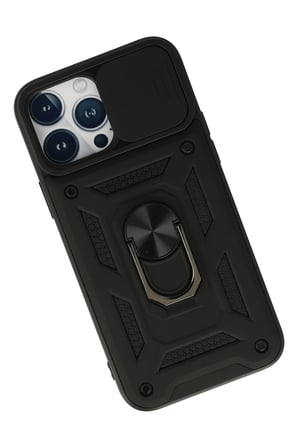 Mey İthalat®   iPhone 13 Pro Max Kılıf Pars Lens Yüzüklü Silikon - Siyah
