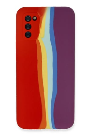 Mey İthalat®  Samsung Galaxy A03S Kılıf Ebruli Lansman Silikon - Kırmızı-Mor
