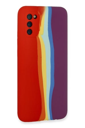 Mey İthalat®  Samsung Galaxy A03S Kılıf Ebruli Lansman Silikon - Kırmızı-Mor