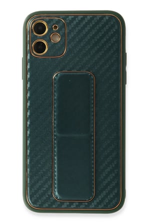 Mey İthalat®   iPhone 12 Kılıf Coco Karbon Standlı Kapak - Yeşil
