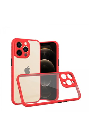 Mey İthalat®   iPhone 13 Pro Kılıf Miami Şeffaf Silikon - Kırmızı