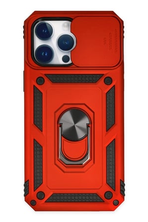 Mey İthalat®   iPhone 14 Pro Max Kılıf Pars Lens Yüzüklü Silikon - Kırmızı