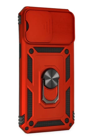 Mey İthalat®   iPhone 14 Pro Max Kılıf Pars Lens Yüzüklü Silikon - Kırmızı