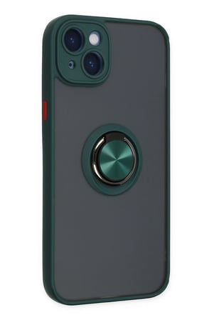 Mey İthalat®   iPhone 14 Kılıf Montreal Yüzüklü Silikon Kapak - Yeşil