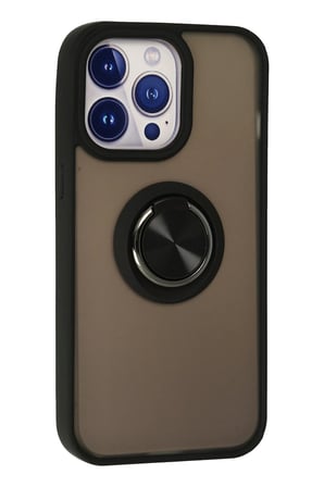 Mey İthalat®   iPhone 15 Pro Kılıf Montreal Yüzüklü Silikon Kapak - Siyah