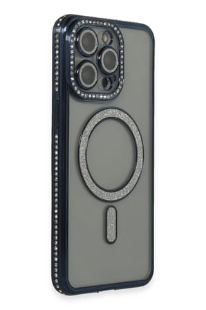 Mey İthalat®   iPhone 15 Pro Max Kılıf Joke Simli Magneticsafe Kılıf - Lacivert