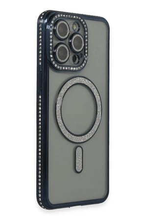 Mey İthalat®   iPhone 15 Pro Kılıf Joke Simli Magneticsafe Kılıf - Lacivert