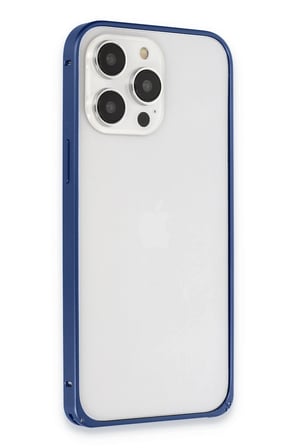 Mey İthalat®   iPhone 15 Pro Max Metal Bumper Mat Kapak - Lacivert