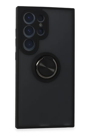 Mey İthalat®  Samsung Galaxy S24 Ultra Kılıf Montreal Yüzüklü Silikon Kapak - Siyah