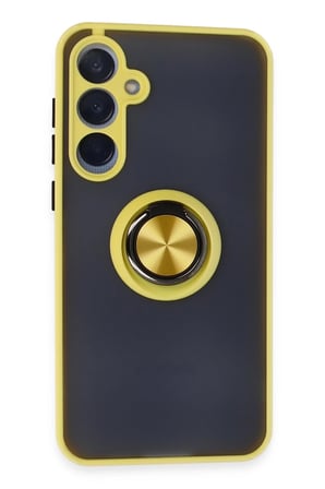 Mey İthalat®  Samsung Galaxy A25 5G Kılıf Montreal Yüzüklü Silikon Kapak - Sarı