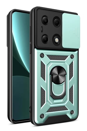Mey İthalat®   Poco M6 Pro 4G Kılıf Pars Lens Yüzüklü Silikon - Yeşil