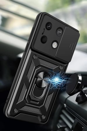 Mey İthalat®   Poco M6 Pro 4G Kılıf Pars Lens Yüzüklü Silikon - Gümüş