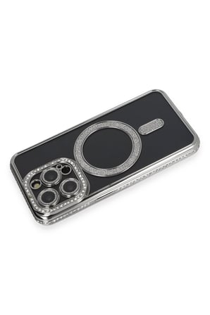 Mey İthalat®   iPhone 14 Pro Max Kılıf Joke Simli Magneticsafe Kılıf - Gri