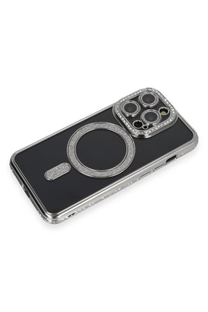 Mey İthalat®   iPhone 14 Pro Max Kılıf Joke Simli Magneticsafe Kılıf - Gri
