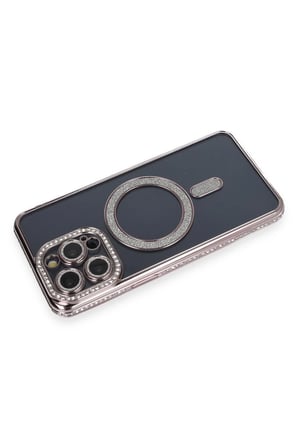 Mey İthalat®   iPhone 14 Pro Kılıf Joke Simli Magneticsafe Kılıf - Gri