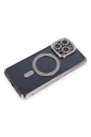 Mey İthalat®   iPhone 14 Pro Kılıf Joke Simli Magneticsafe Kılıf - Gri