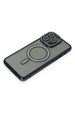 Mey İthalat®   iPhone 14 Pro Kılıf Joke Simli Magneticsafe Kılıf - Lacivert