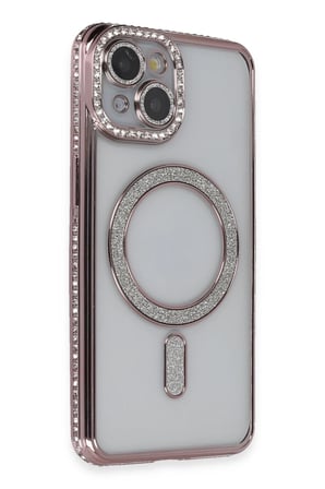Mey İthalat®   iPhone 14 Kılıf Joke Simli Magneticsafe Kılıf - Pembe