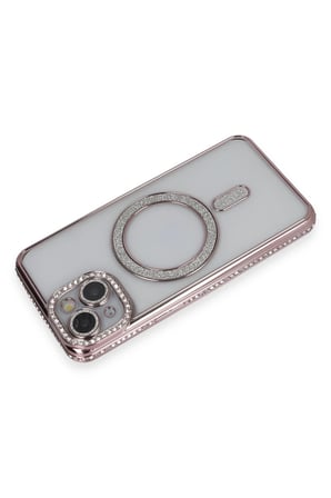 Mey İthalat®   iPhone 14 Kılıf Joke Simli Magneticsafe Kılıf - Pembe