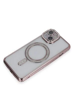 Mey İthalat®   iPhone 14 Kılıf Joke Simli Magneticsafe Kılıf - Pembe