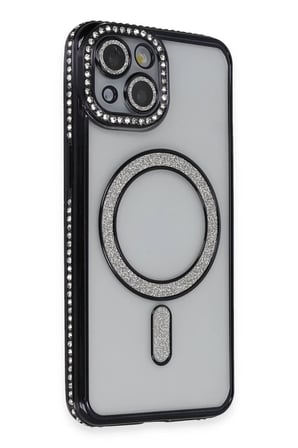 Mey İthalat®   iPhone 13 Kılıf Joke Simli Magneticsafe Kılıf - Siyah