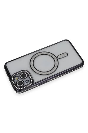 Mey İthalat®   iPhone 13 Kılıf Joke Simli Magneticsafe Kılıf - Siyah