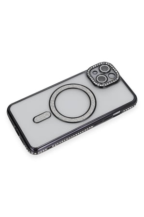 Mey İthalat®   iPhone 13 Kılıf Joke Simli Magneticsafe Kılıf - Siyah