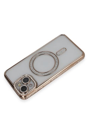Mey İthalat®   iPhone 13 Kılıf Joke Simli Magneticsafe Kılıf - Gold