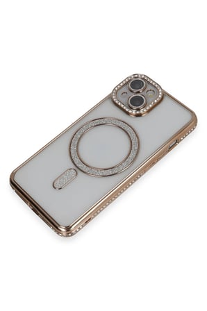 Mey İthalat®   iPhone 13 Kılıf Joke Simli Magneticsafe Kılıf - Gold