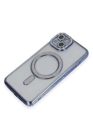 Mey İthalat®   iPhone 13 Kılıf Joke Simli Magneticsafe Kılıf - Mavi