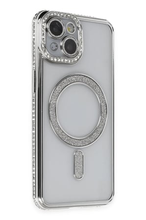 Mey İthalat®   iPhone 13 Kılıf Joke Simli Magneticsafe Kılıf - Gümüş