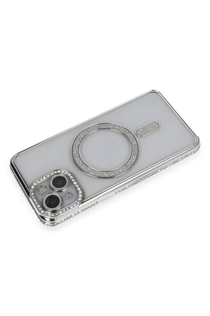 Mey İthalat®   iPhone 13 Kılıf Joke Simli Magneticsafe Kılıf - Gümüş