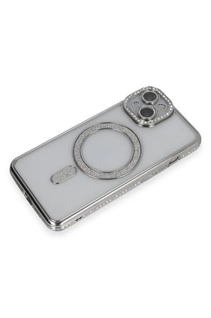 Mey İthalat®   iPhone 13 Kılıf Joke Simli Magneticsafe Kılıf - Gümüş