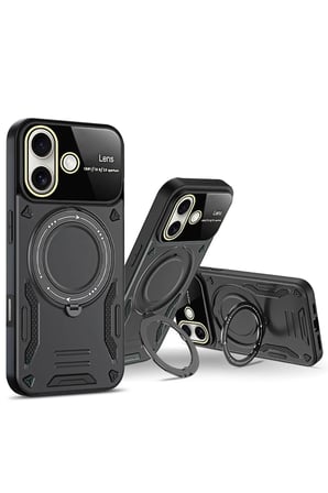 Mey İthalat®   iPhone 16 Kılıf Joy Lens Standlı Kapak - Siyah