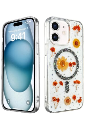 Mey İthalat®   iPhone 12 Kılıf Daisy Simli Magsafe Kapak - Siyah