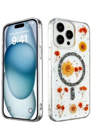 Mey İthalat®   iPhone 14 Pro Max Kılıf Daisy Simli Magsafe Kapak - Siyah