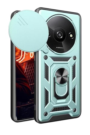 Mey İthalat®   Redmi A3 4G Kılıf Pars Lens Yüzüklü Silikon - Yeşil