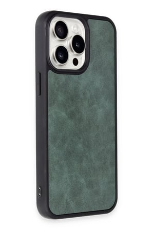 Mey İthalat®   iPhone 15 Pro Max Kılıf Aras Deri Kapak - Koyu Yeşil