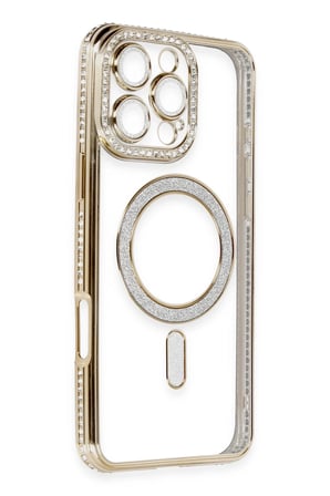 Mey İthalat®   iPhone 16 Pro Kılıf Joke Simli Magneticsafe Kılıf - Gold
