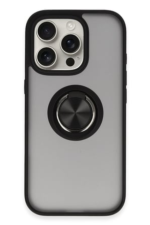 Mey İthalat®   iPhone 16 Pro Max Kılıf Montreal Yüzüklü Silikon Kapak - Siyah