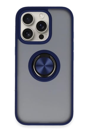 Mey İthalat®   iPhone 16 Pro Kılıf Montreal Yüzüklü Silikon Kapak - Lacivert