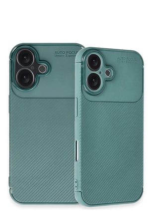 Mey İthalat®   iPhone 16 Kılıf Auto Focus Karbon Kapak - Koyu Yeşil