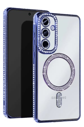 Mey İthalat®  Samsung Galaxy S25 Kılıf Joke Simli Magneticsafe Kılıf - Mavi