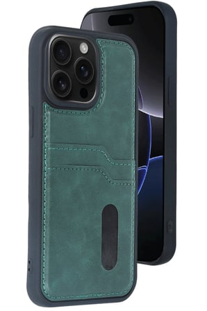 Mey İthalat®   iPhone 15 Pro Max Kılıf Sara Kartvizitli Deri Kılıf - Koyu Yeşil