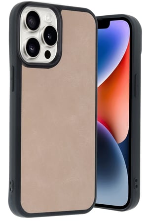 Mey İthalat®   iPhone 14 Pro Max Kılıf Aras Deri Kapak - Pudra