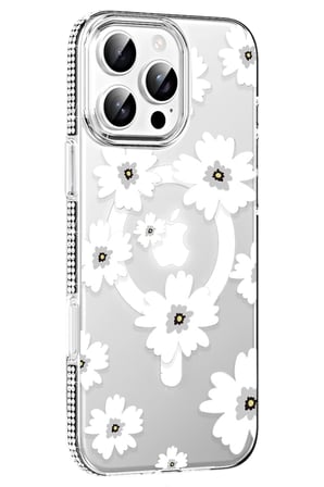 Mey İthalat®   iPhone 16 Pro Max Floral Magsafe Kapak - Beyaz