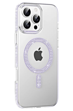 Mey İthalat®   iPhone 16 Pro Move Taşlı Magsafe Kapak - Lila