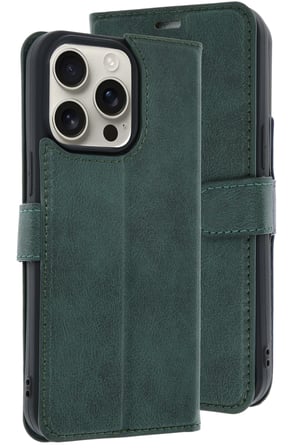 Mey İthalat®   iPhone 15 Pro Max Kılıf Trend S Plus Kapaklı Kılıf - Koyu Yeşil